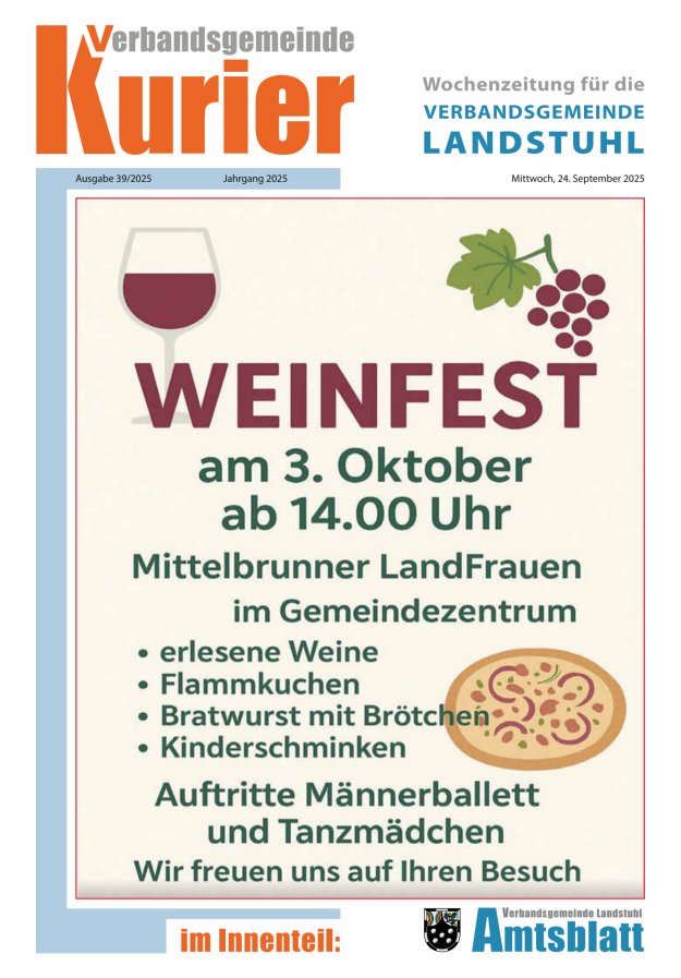 Verbandsgemeinde Kurier Landstuhl Titelblatt 39/2025