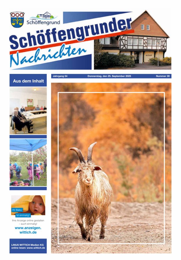 Schöffengrunder Nachrichten Titelblatt 39/2025