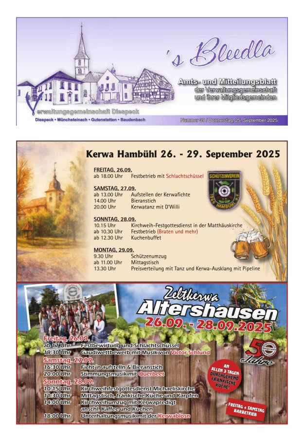 Amts- und Mitteilungsblatt VGem Diespeck Titelblatt 39/2025