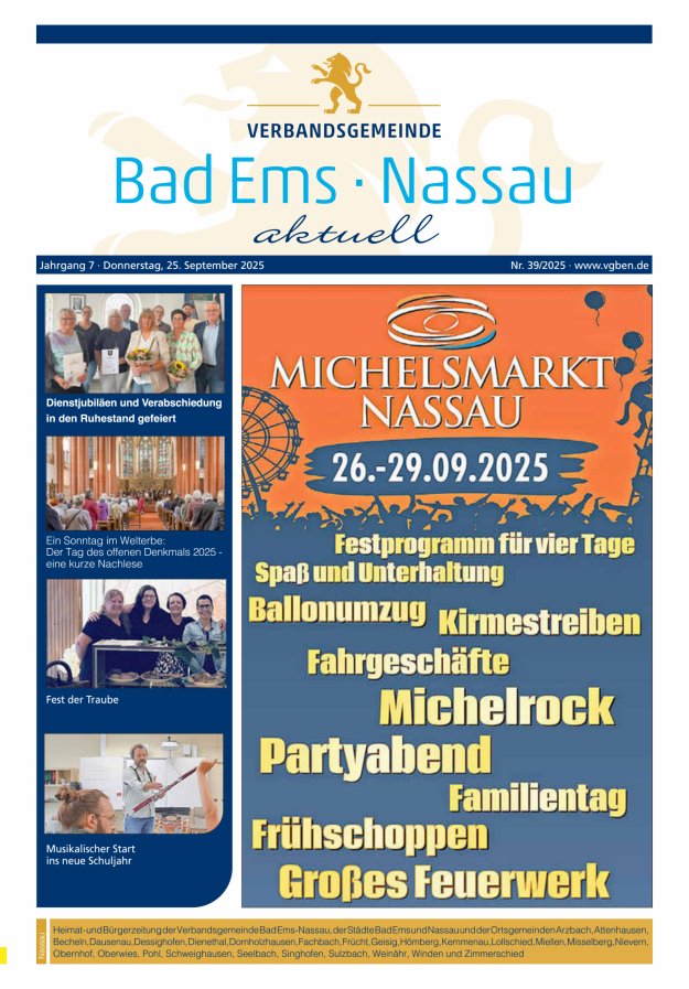 Bad Ems-Nassau aktuell Ausgabe Nassau Titelblatt 39/2025