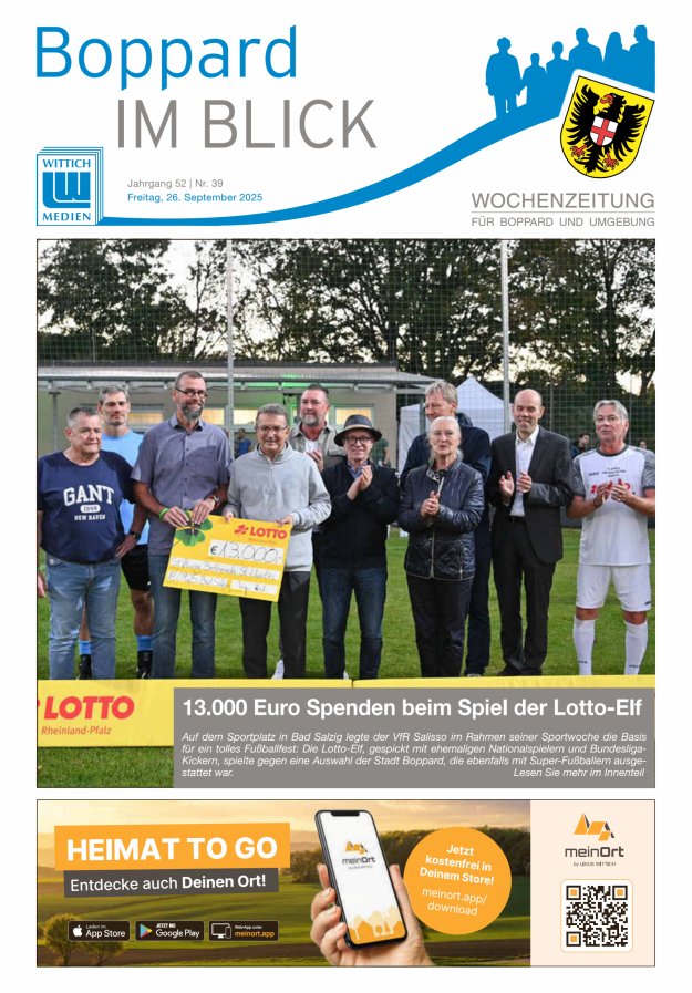 Boppard im Blick - Heimatzeitung für die Stadt Boppard Titelblatt 39/2025