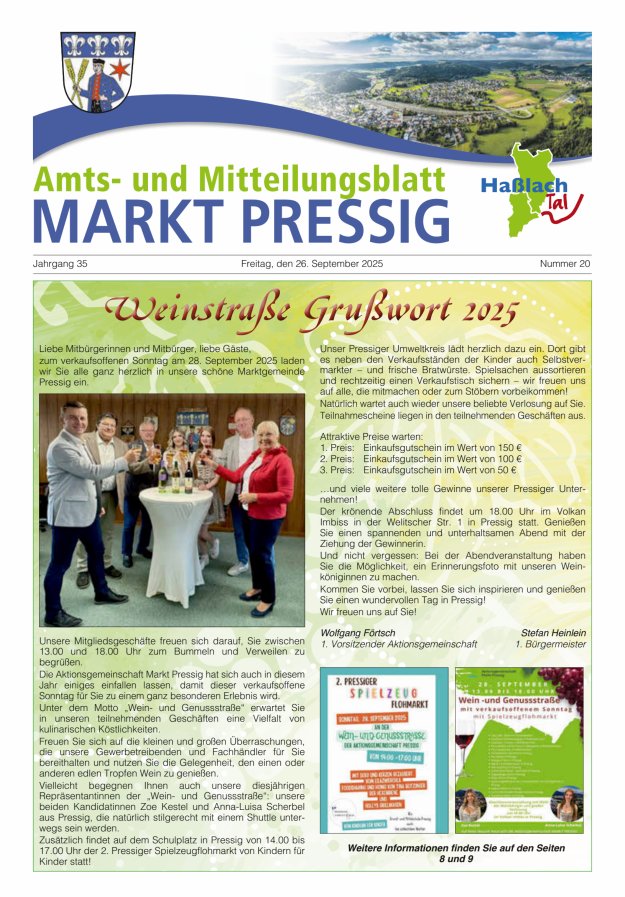 Amtsblatt für den Markt Pressig mit den Gemeindeteilen Titelblatt 20/2025