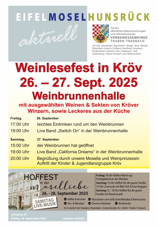 Eifel-Mosel-Hunsrück aktuell VG Traben-Trarbach Titelblatt 39/2025