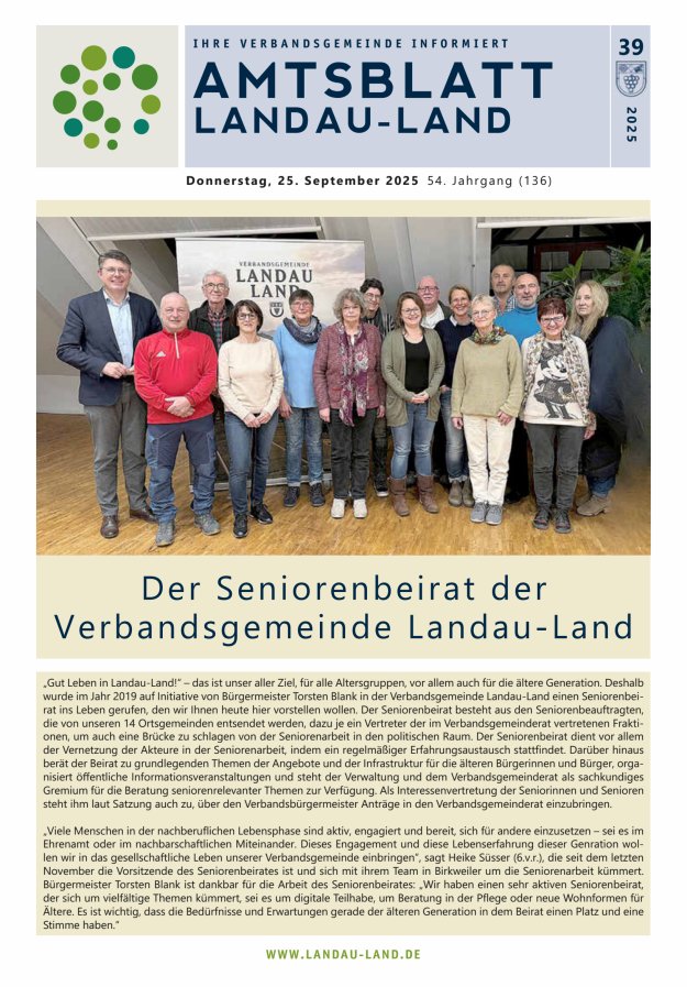 Amtsblatt VG Landau-Land Titelblatt 39/2025