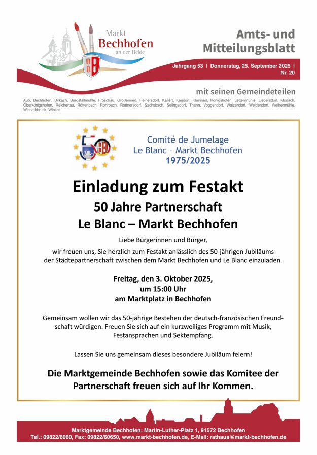 Amts- und Mitteilungsblatt für den Markt Bechhofen Titelblatt 20/2025