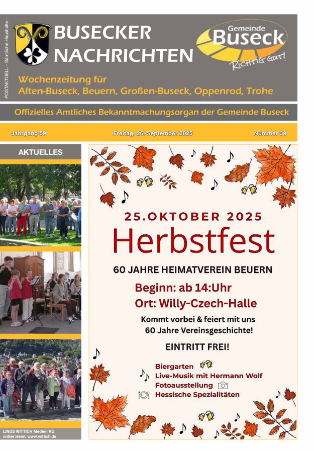 Busecker Nachrichten Titelblatt 39/2025