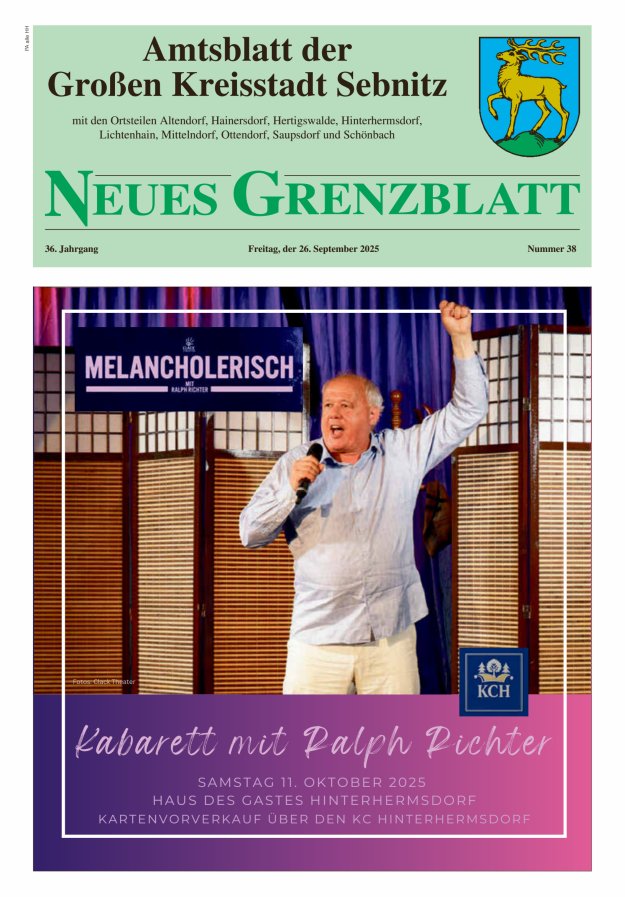 Amtsblatt der Großen Kreisstadt Sebnitz mit den Ortsteilen Titelblatt 38/2025