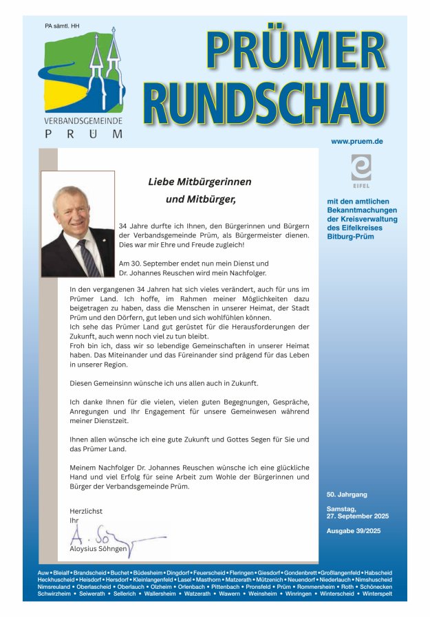 Prümer Rundschau Titelblatt 39/2025