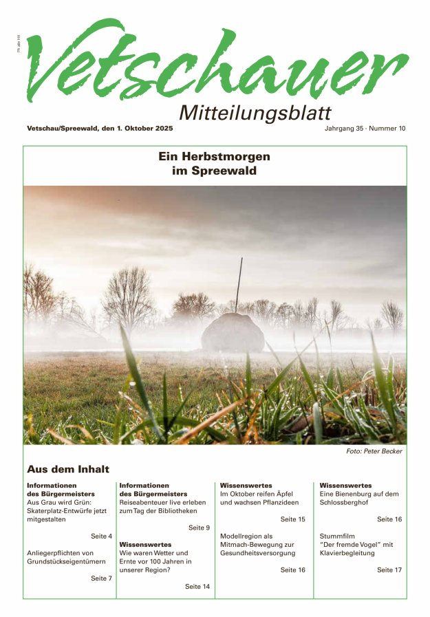 Vetschauer Mitteilungsblatt - Neue Vetschauer Nachrichten (Amtsblatt) Titelblatt 10/2025