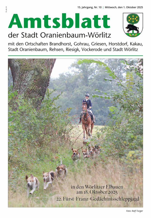 Amtsblatt der Stadt Oranienbaum-Wörlitz mit den Ortschaften Titelblatt 10/2025