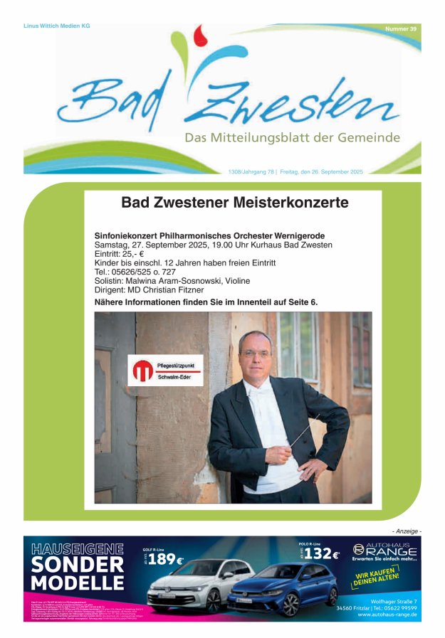 Heimatzeitung Bad Zwesten Titelblatt 39/2025