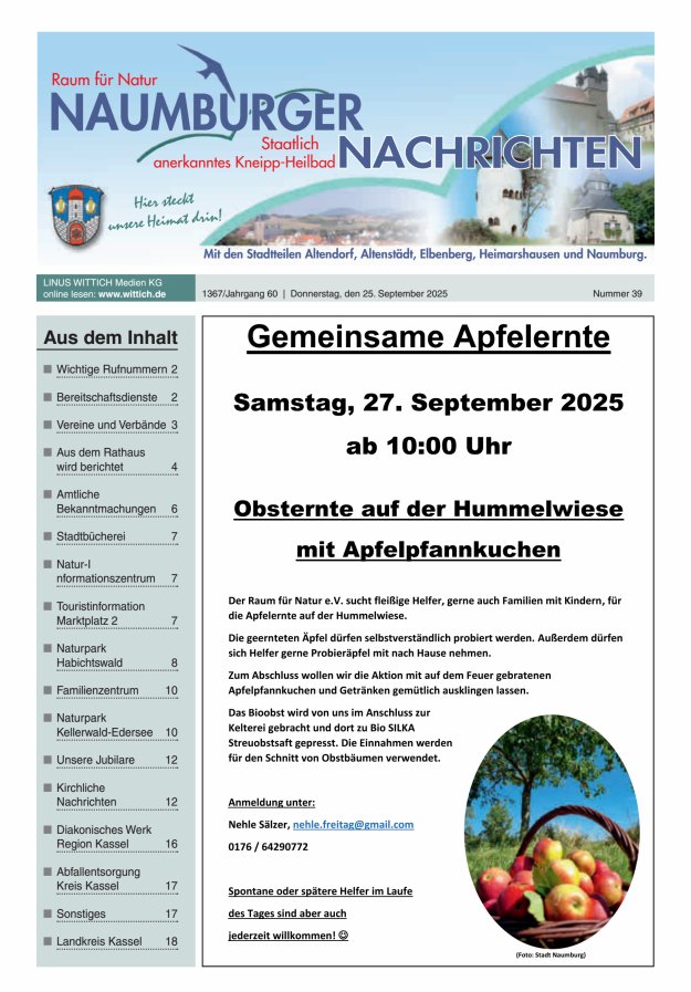 Naumburger Nachrichten Titelblatt 39/2025