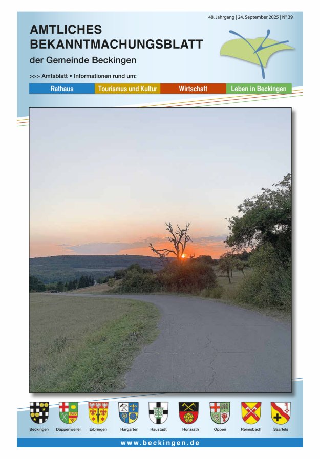 Amtsblatt Beckingen Titelblatt 39/2025