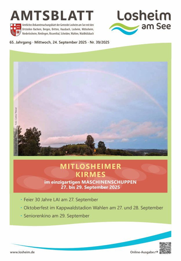 Amtliches Bekanntmachungsblatt der Gemeinde Losheim am See Titelblatt 39/2025