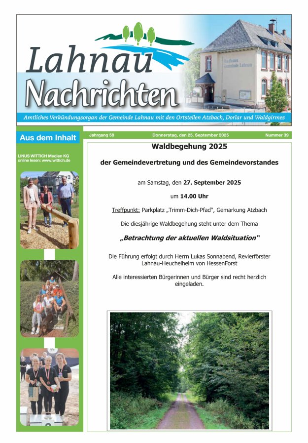 Lahnau Nachrichten Titelblatt 39/2025