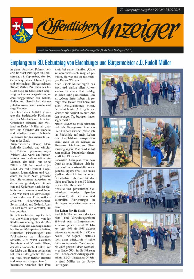 Öffentlicher Anzeiger - Stadt Püttlingen Titelblatt 39/2025