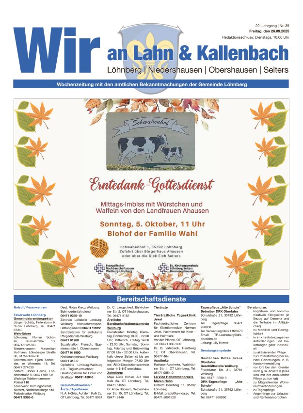 Amtliches Mitteilungsblatt der Gemeinde Löhnberg Titelblatt 39/2025