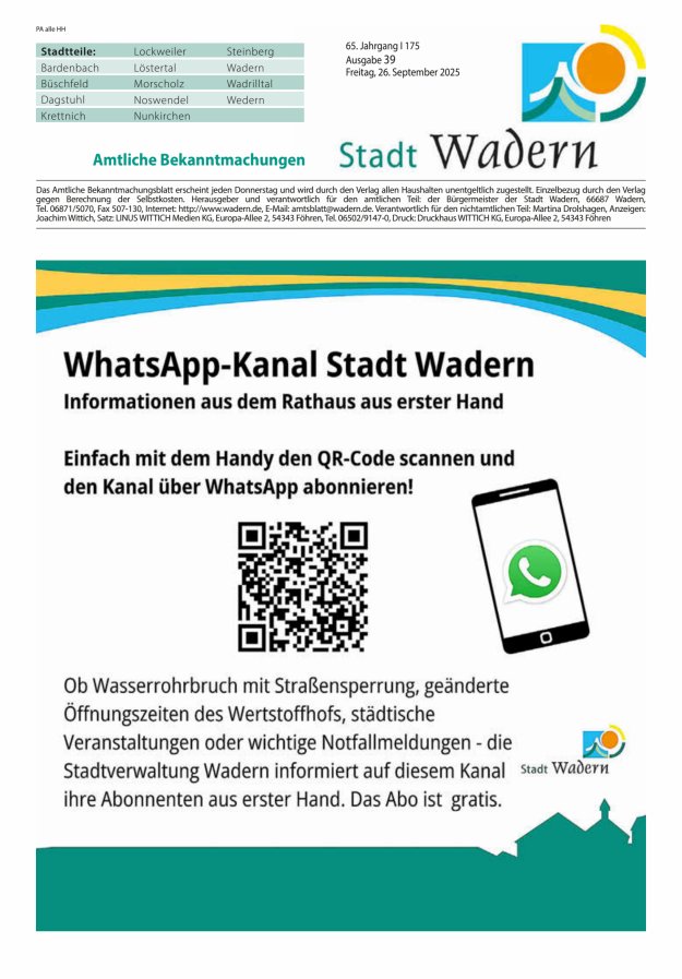 Stadt Wadern Titelblatt 39/2025
