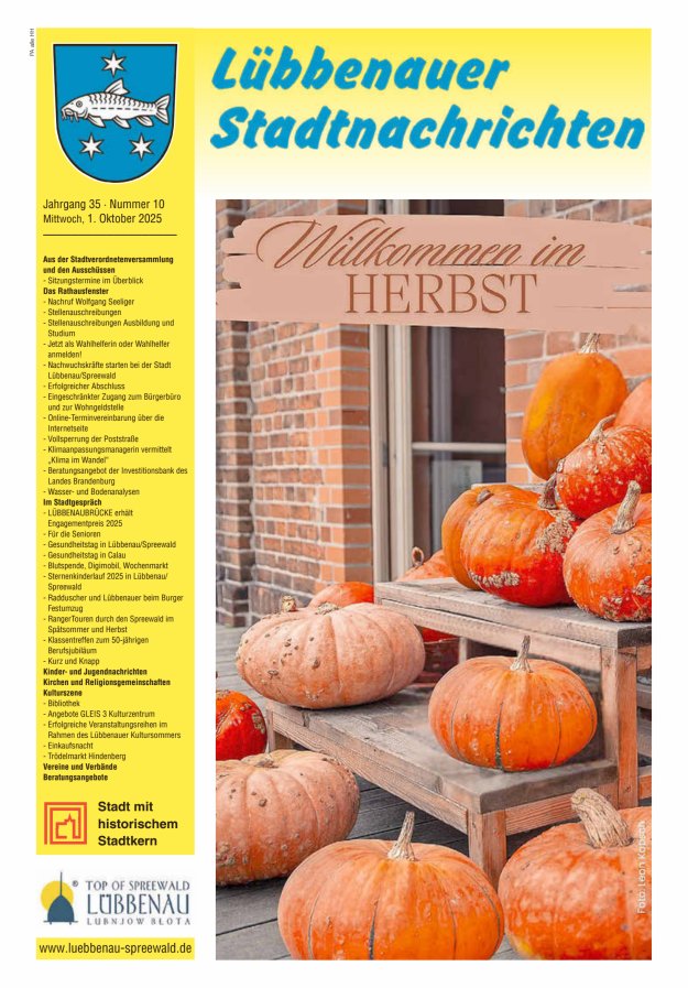 Lübbenauer Stadtnachrichten – Amtsblatt für die Stadt Lübbenau/Spreewald Titelblatt 10/2025