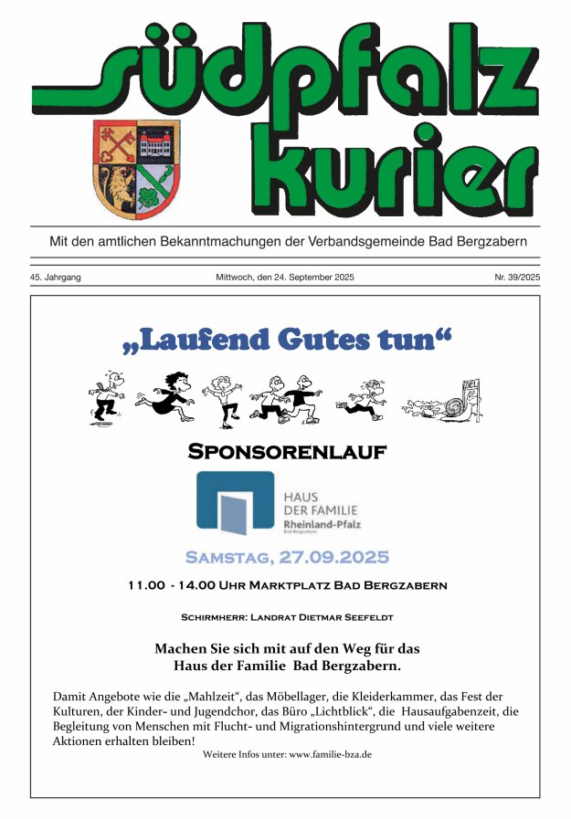 Südpfalz Kurier - VG Bad Bergzabern Titelblatt 39/2025
