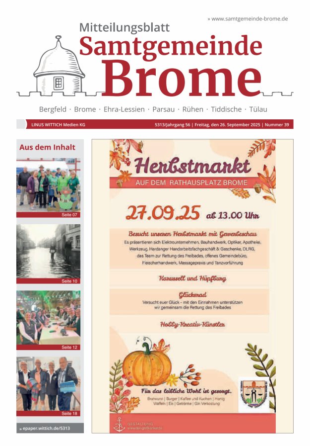 Mitteilungsblatt der Samtgemeinde Brome Titelblatt 39/2025