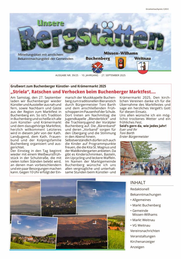 Unsere Bergstätten Mitteilungsblatt mit amtlichem Bekanntmachungsteil Titelblatt 39/2025