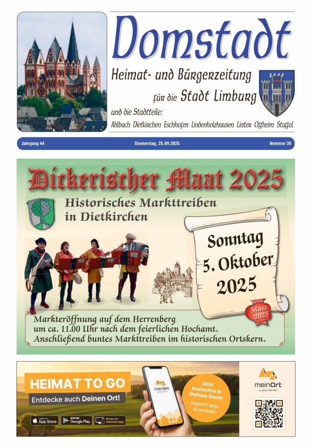 Domstadt - Heimat- und Bürgerzeitung für die Stadt Limburg Titelblatt 39/2025