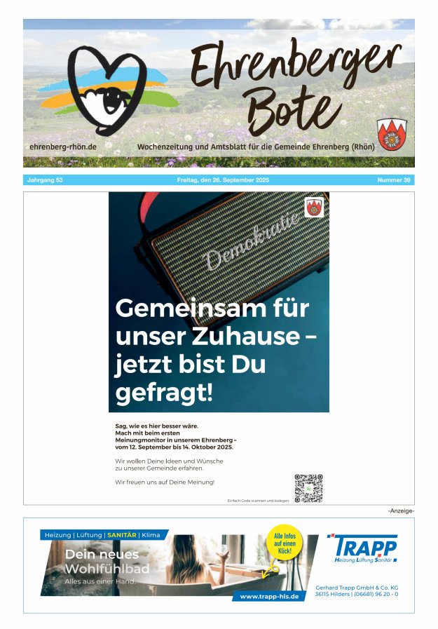 Ehrenberger Bote Titelblatt 39/2025