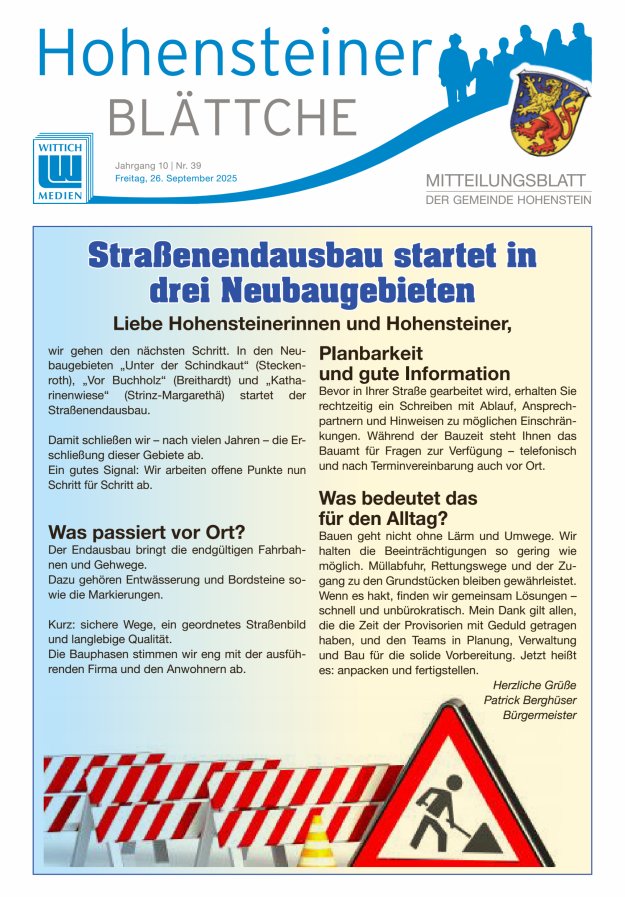 Hohensteiner Blättche Titelblatt 39/2025