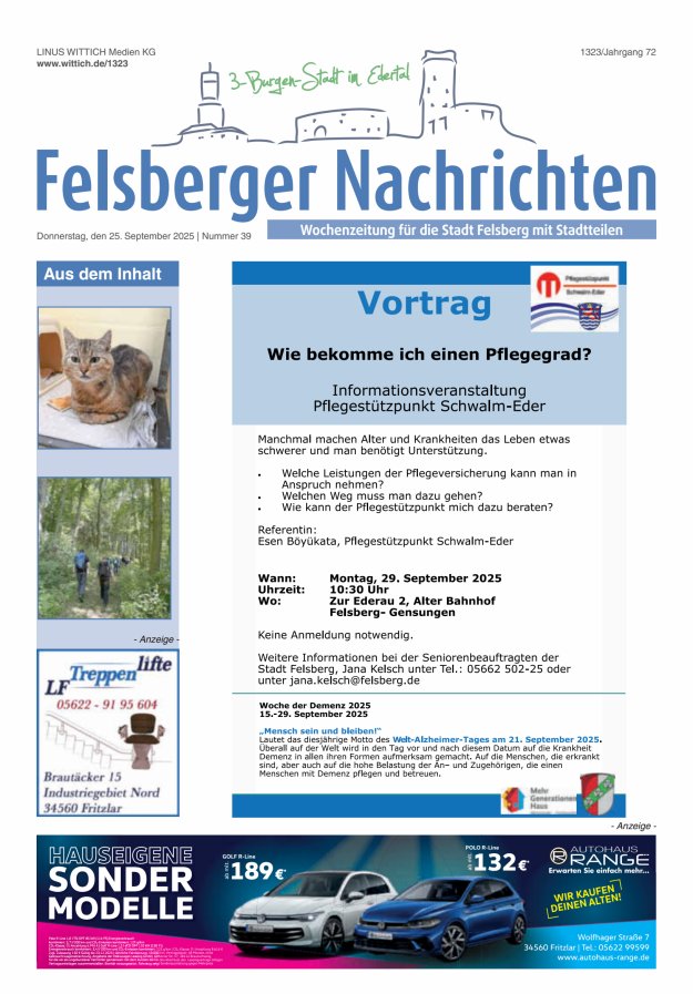 Felsberger Nachrichten Titelblatt 39/2025