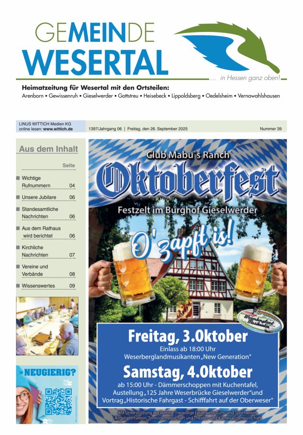Wesertal Titelblatt 39/2025