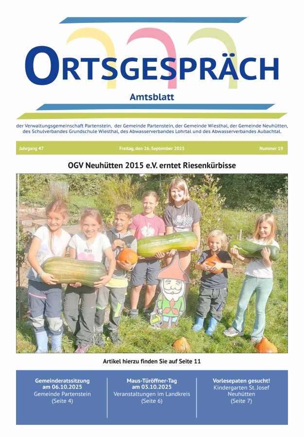 Ortsgespräch - Amtsblatt der VG Partenstein und ihrer Körperschaften Titelblatt 19/2025