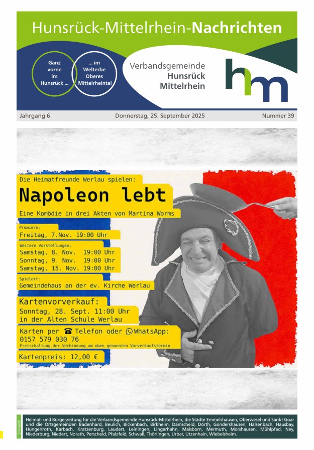 Hunsrück-Mittelrhein Nachrichten Ausgabe Emmelshausen Titelblatt 39/2025