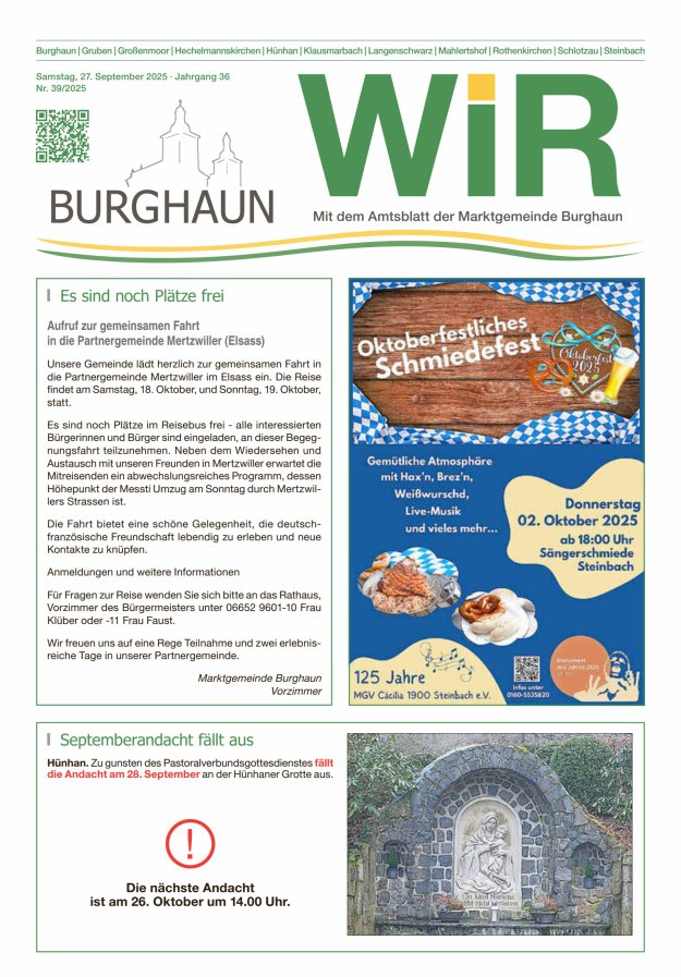 WIR - mit Amtsblatt der Marktgemeinde Burghaun Titelblatt 39/2025