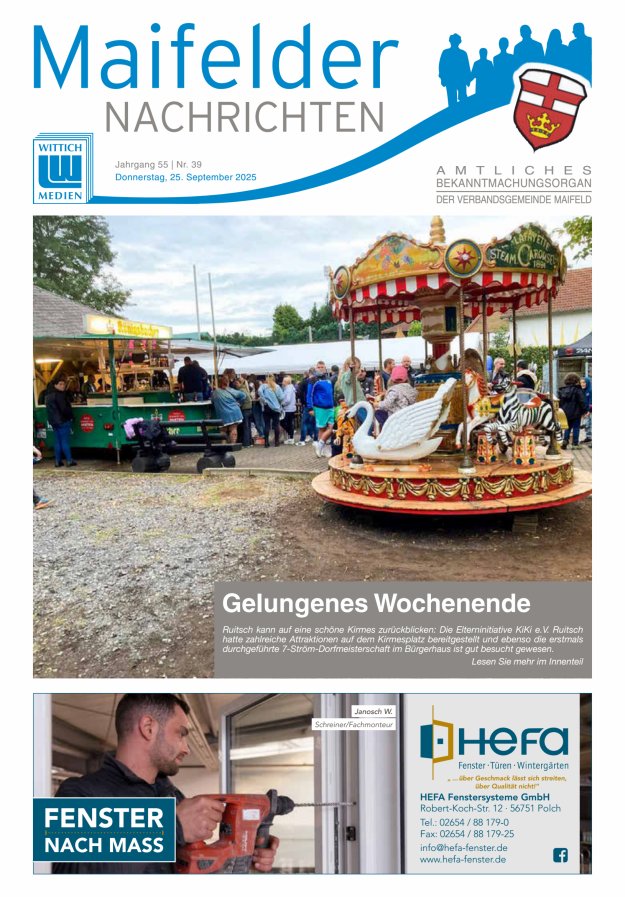 Maifelder Nachrichten - Wochenzeitung der Verbandsgemeinde Maifeld Titelblatt 39/2025