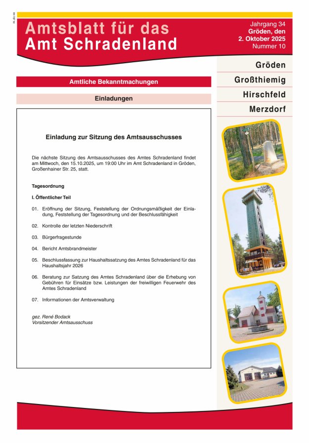 Amtsblatt für das Amt Schradenland Titelblatt 10/2025
