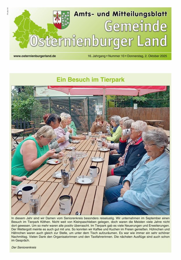 Gemeinde Osternienburger Land – Amts- und Mitteilungsblatt Titelblatt 10/2025