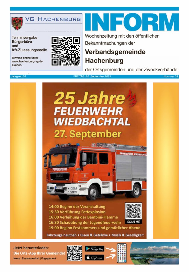 INFORM - Wochenzeitung der Verbandsgemeinde Hachenburg Titelblatt 39/2025