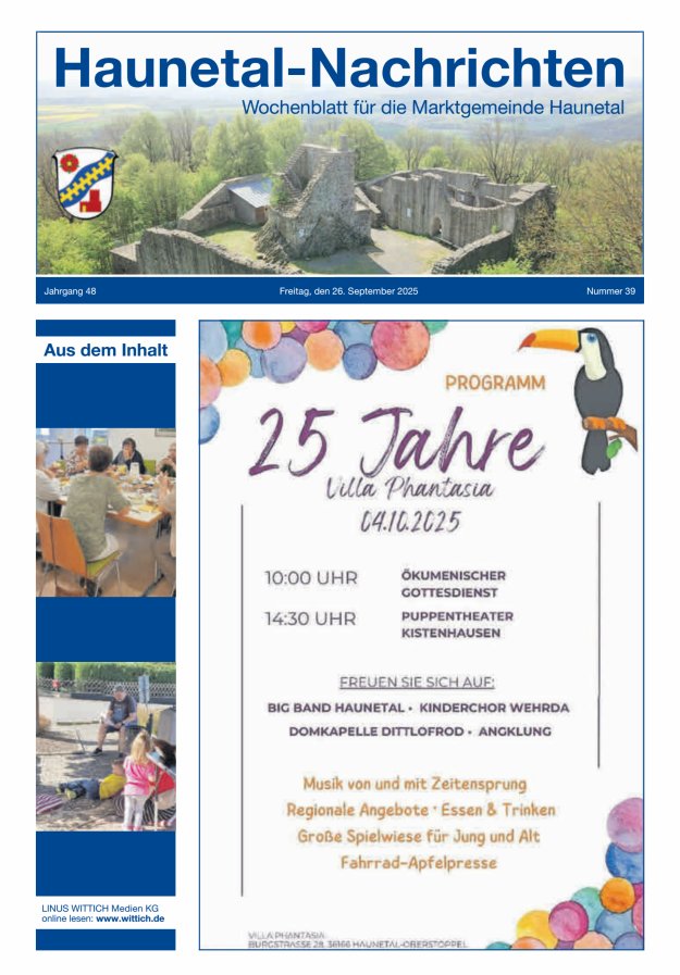 Haunetal-Nachrichten Titelblatt 39/2025