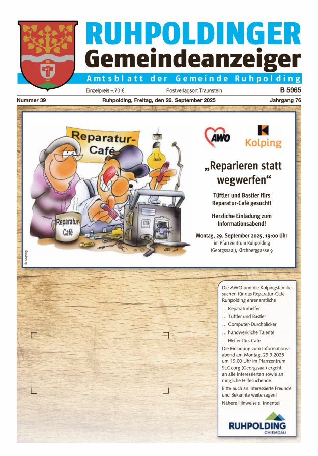 Ruhpoldinger Gemeindeanzeiger Titelblatt 39/2025