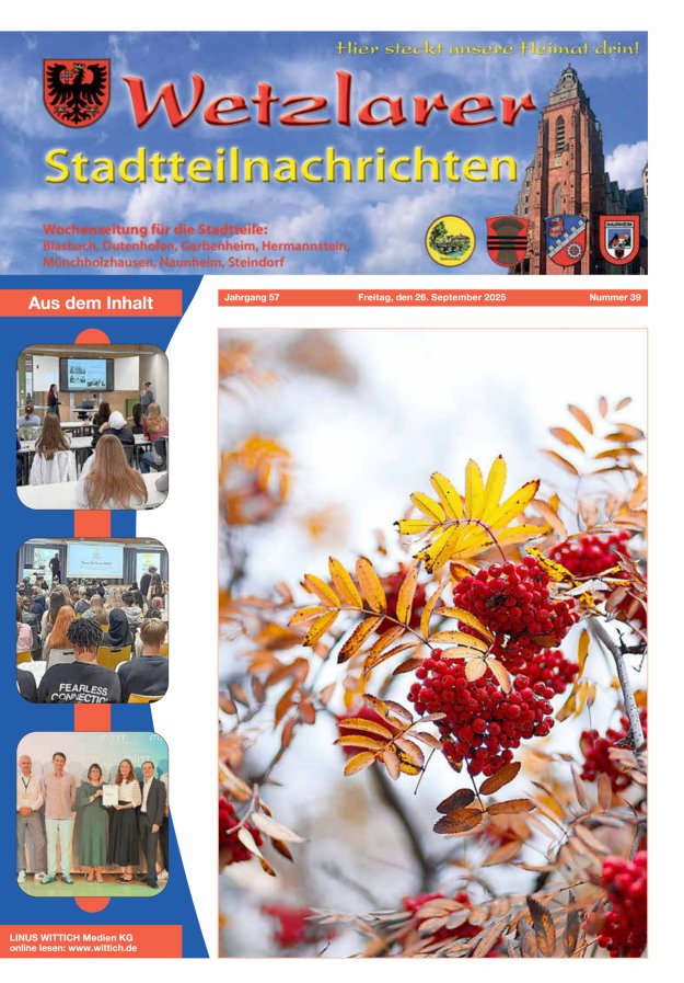 Wetzlarer Stadtteilnachrichten Titelblatt 39/2025