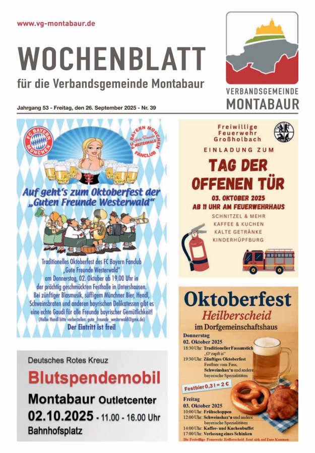 Wochenblatt der Verbandsgemeinde Montabaur Titelblatt 39/2025