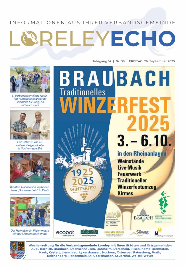 Loreley-Echo - Mitteilungsblatt der Verbandsgemeinde Loreley Titelblatt 39/2025