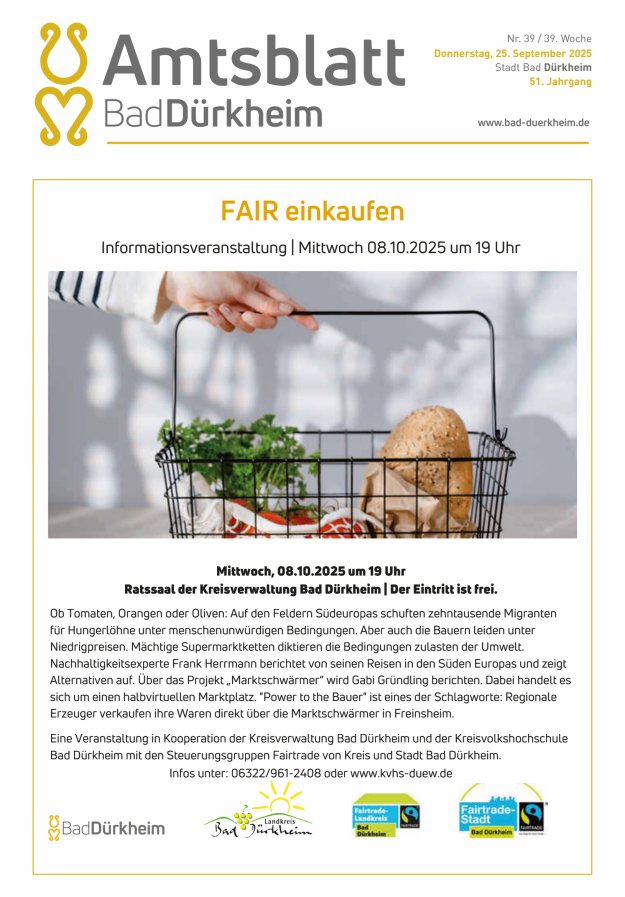 Bad Dürkheimer Woche Titelblatt 39/2025