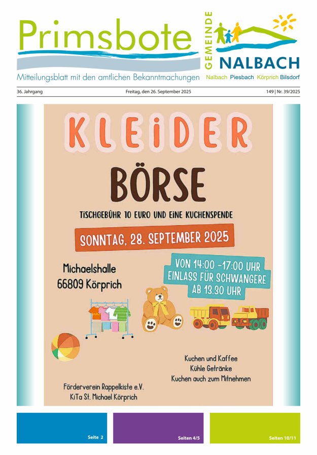 Primsbote Gemeinde Nalbach Titelblatt 39/2025