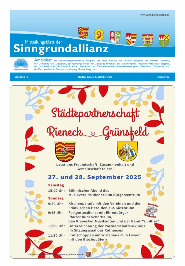 Mitteilungsblatt der Sinngrundallianz Titelblatt 39/2025
