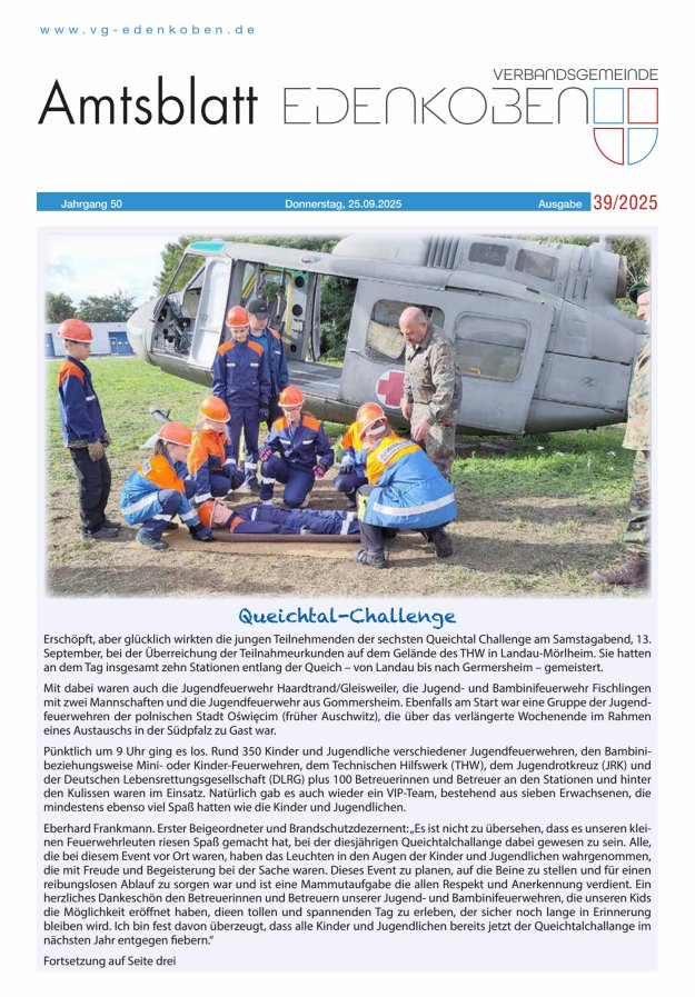 Amtsblatt VG Edenkoben Titelblatt 39/2025