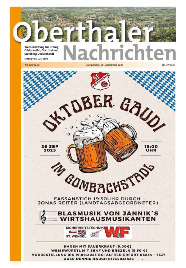 Oberthaler Nachrichten Titelblatt 39/2025