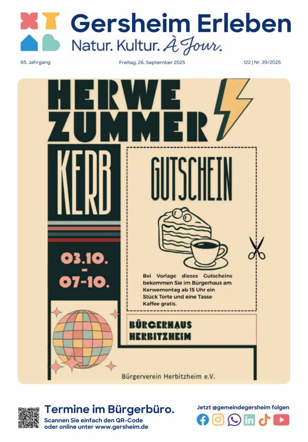 Bekanntmachungsblatt der Gemeinde Gersheim Titelblatt 39/2025