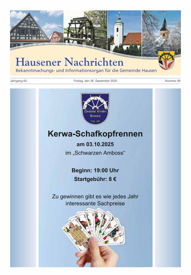 Hausener Nachrichten Titelblatt 39/2025
